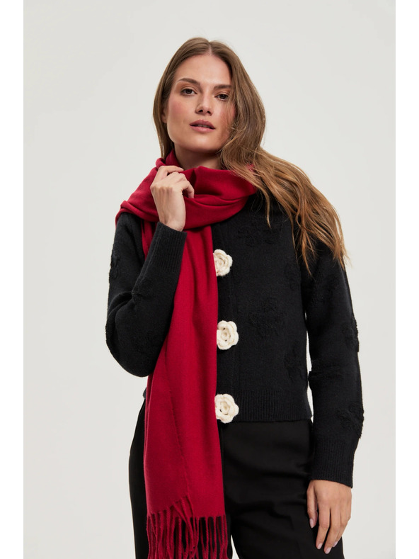 Moodo Šal s cofki rdeč Moodo
