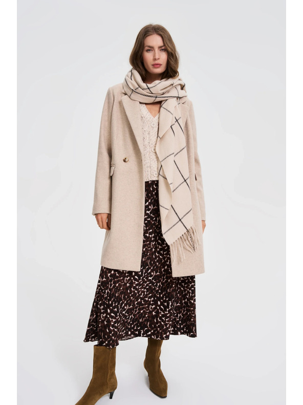 Moodo Šal v kockah s cofki bež Moodo