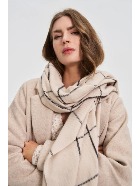 Moodo Šal v kockah s cofki bež Moodo
