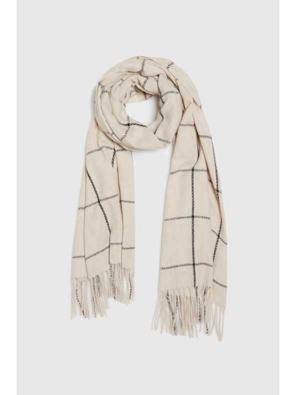 Moodo Šal v kockah s cofki bež Moodo