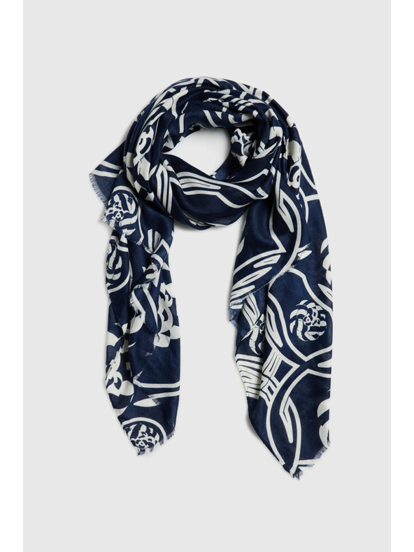 Moodo Šal s cvetličnim vzorcem temno moder Moodo