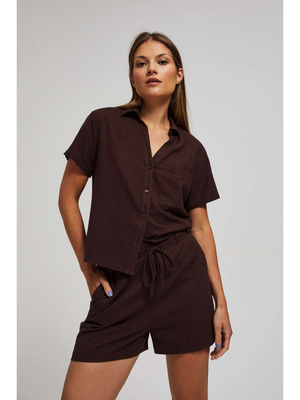 Moodo Gladke kratke hlače z vezavo temno rjave Moodo