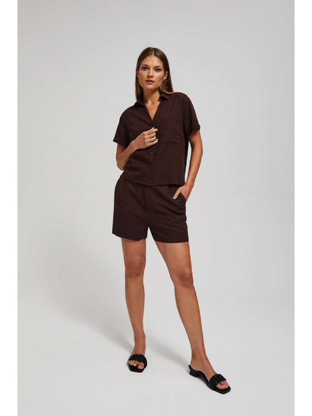 Moodo Gladke kratke hlače z vezavo temno rjave Moodo
