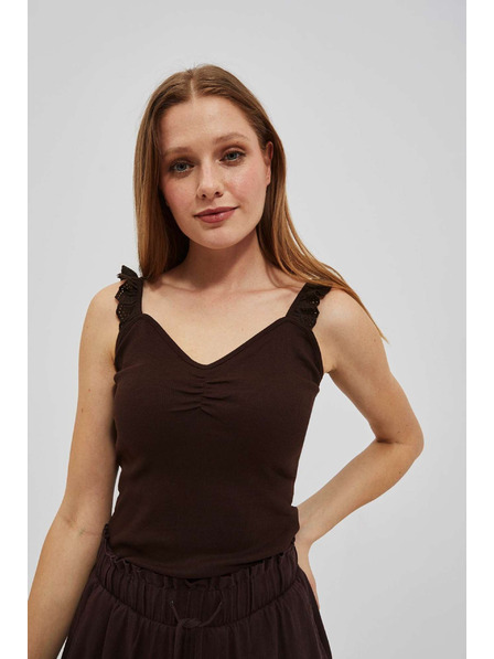 Moodo Temno rjav top z okrasnimi naramnicami Moodo
