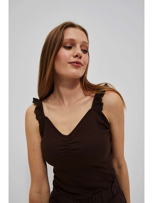 Moodo Temno rjav top z okrasnimi naramnicami Moodo