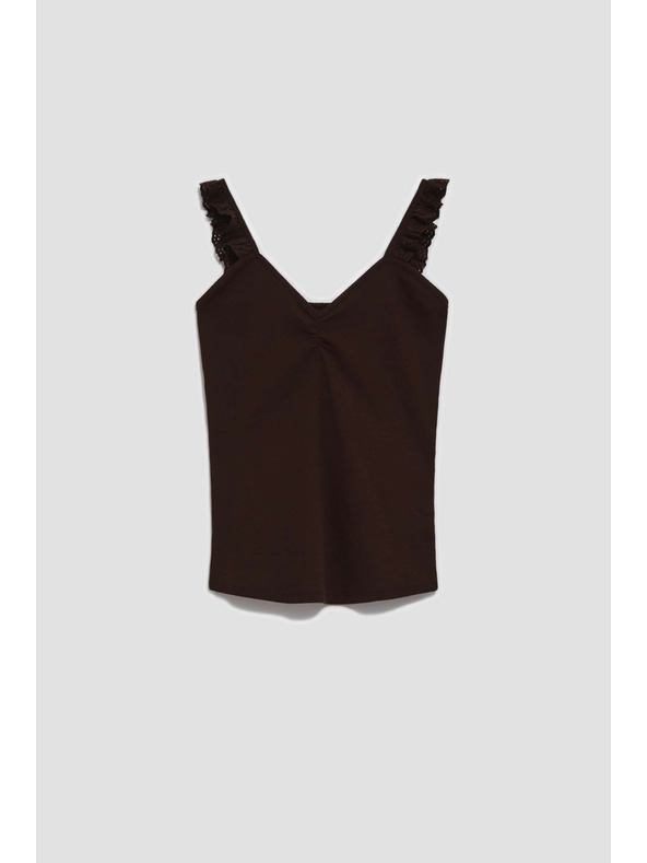 Moodo Temno rjav top z okrasnimi naramnicami Moodo