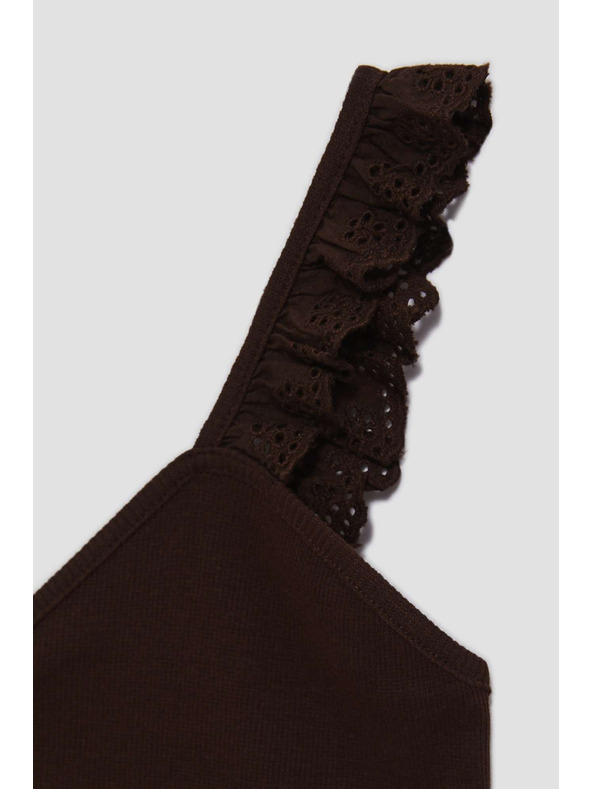 Moodo Temno rjav top z okrasnimi naramnicami Moodo