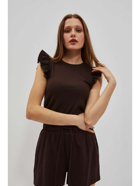 Moodo Temno rjava bluza z volani na ramenih Moodo