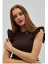 Moodo Temno rjava bluza z volani na ramenih Moodo