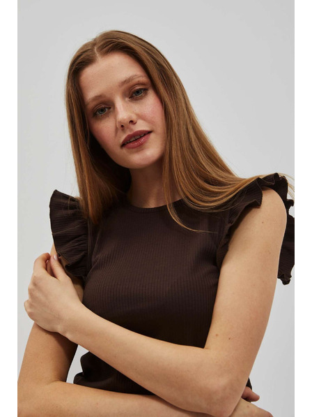 Moodo Temno rjava bluza z volani na ramenih Moodo