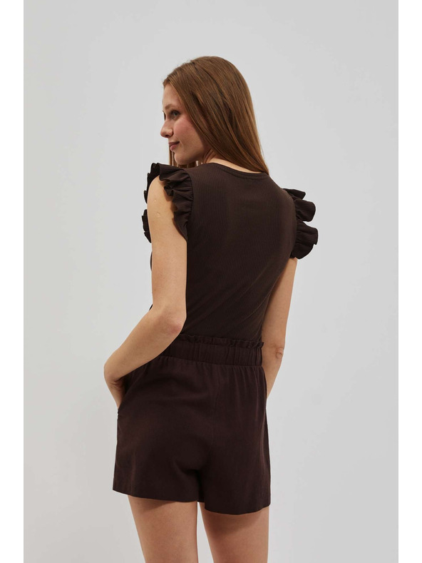 Moodo Temno rjava bluza z volani na ramenih Moodo