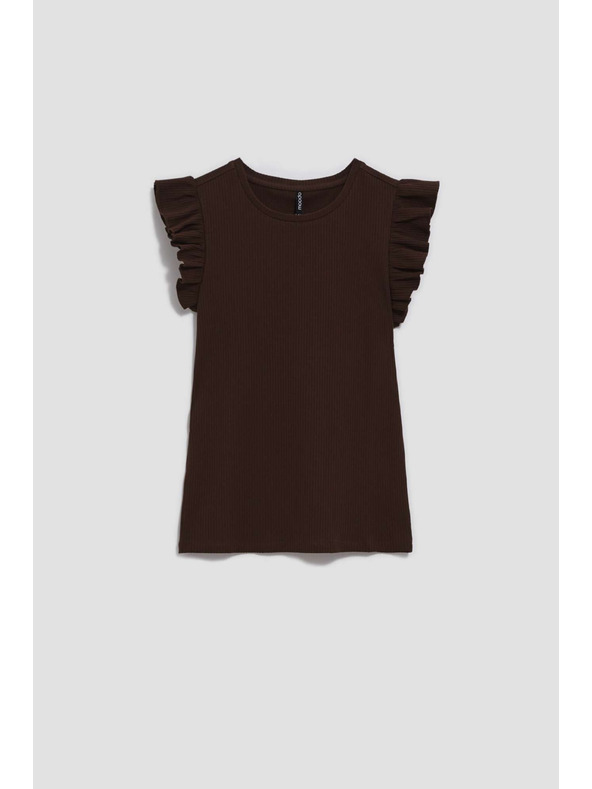 Moodo Temno rjava bluza z volani na ramenih Moodo