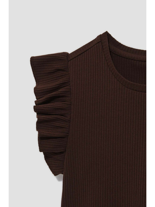 Moodo Temno rjava bluza z volani na ramenih Moodo