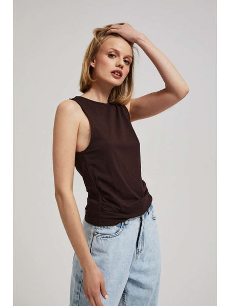 Moodo Temno rjav top z nagubkanimi boki Moodo