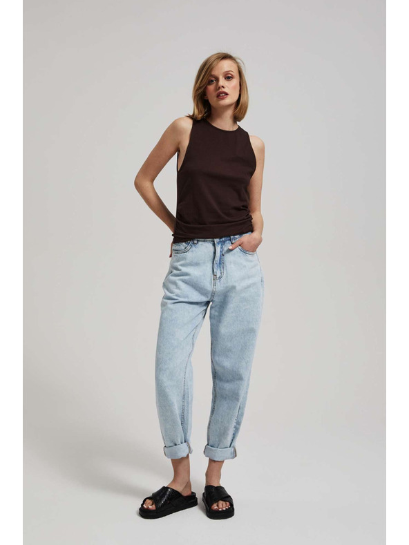 Moodo Temno rjav top z nagubkanimi boki Moodo