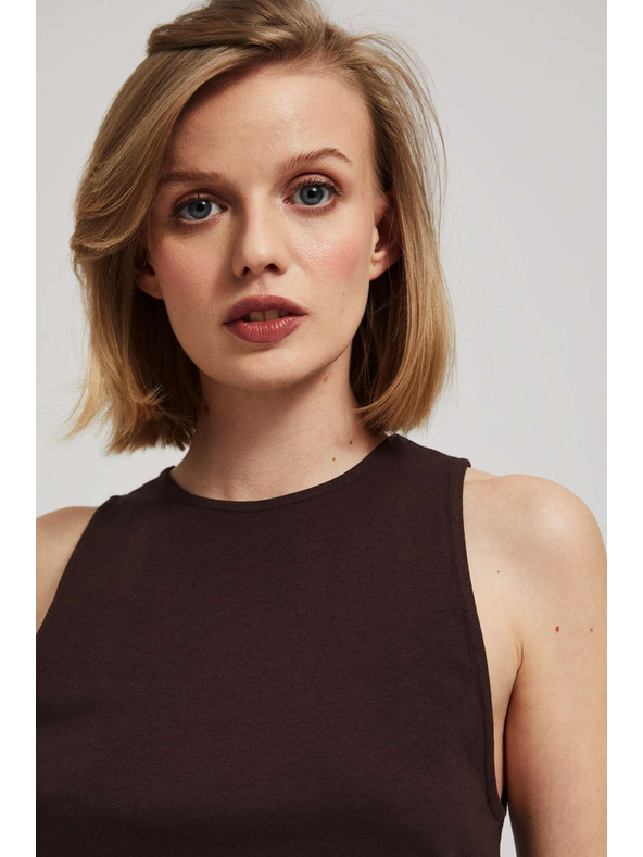 Moodo Temno rjav top z nagubkanimi boki Moodo