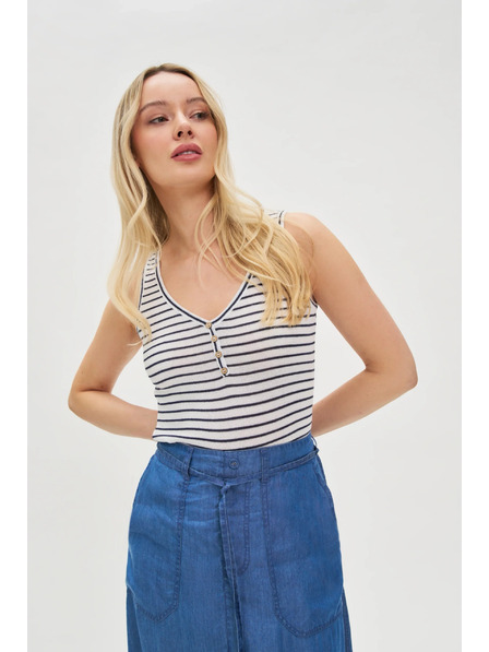 Moodo Bel prugast top z gumbi Moodo