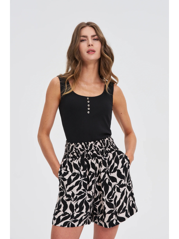 Moodo Črn rebrast top z gumbi Moodo