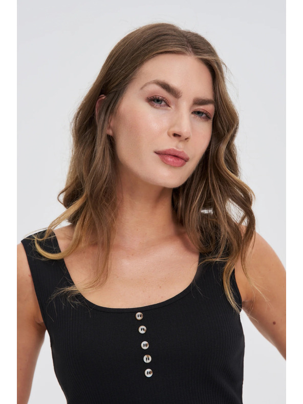 Moodo Črn rebrast top z gumbi Moodo