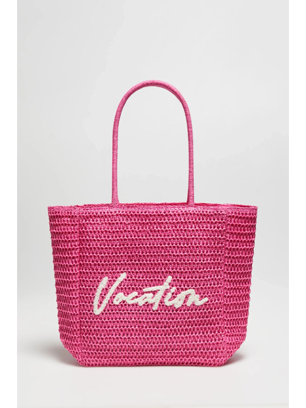 Moodo Pletena torba z napisom roza Moodo