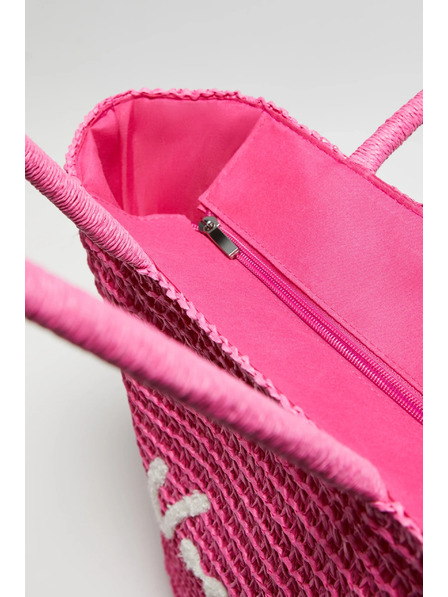 Moodo Pletena torba z napisom roza Moodo