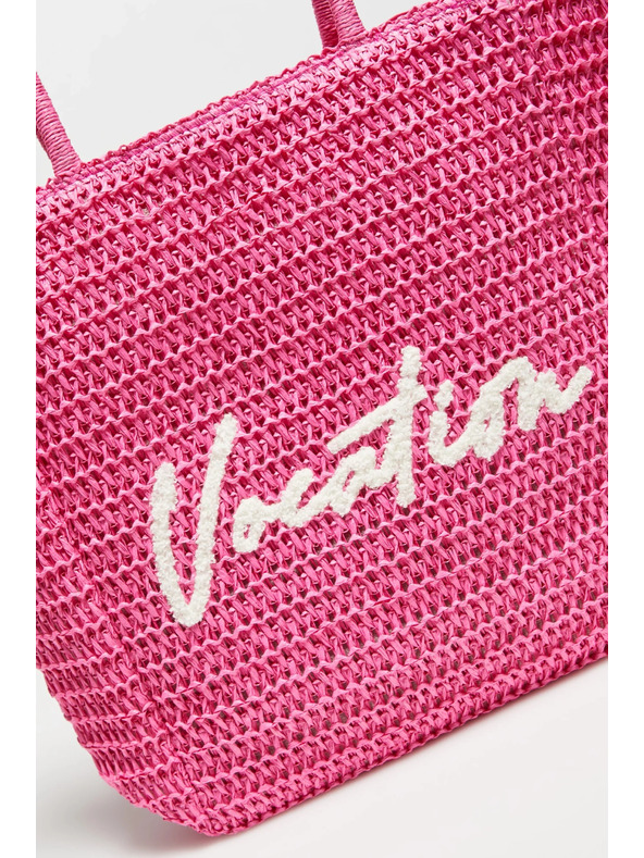 Moodo Pletena torba z napisom roza Moodo