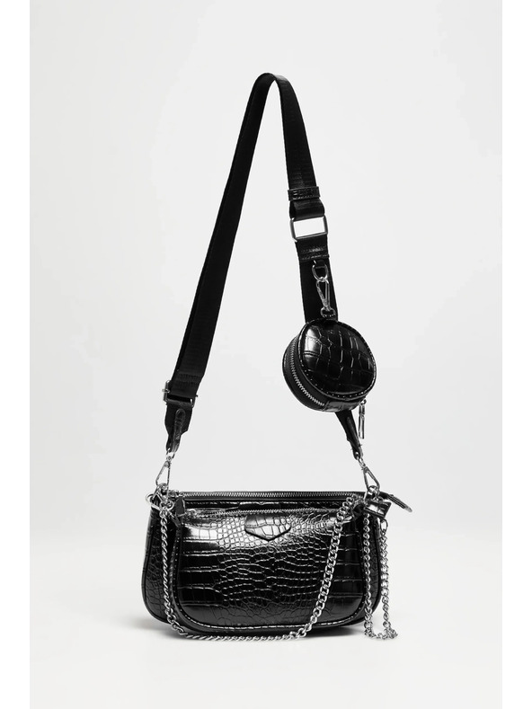 Moodo Dvojna torbica z videzom kačje kože, črna Moodo