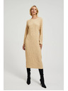 Moodo Bež midi obleke z dolgimi rokavi Moodo