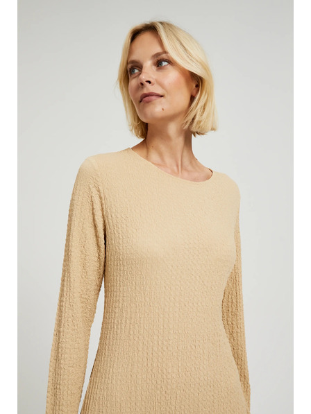 Moodo Bež midi obleke z dolgimi rokavi Moodo