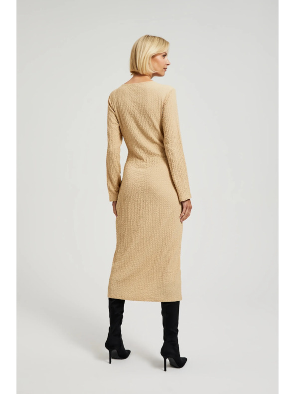 Moodo Bež midi obleke z dolgimi rokavi Moodo