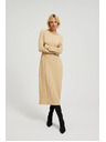 Moodo Bež midi obleke z dolgimi rokavi Moodo