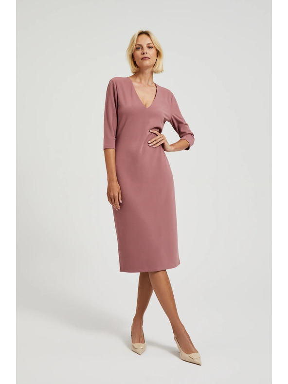 Moodo Gladke obleke z V-izrezom v prašno rožnati barvi Moodo