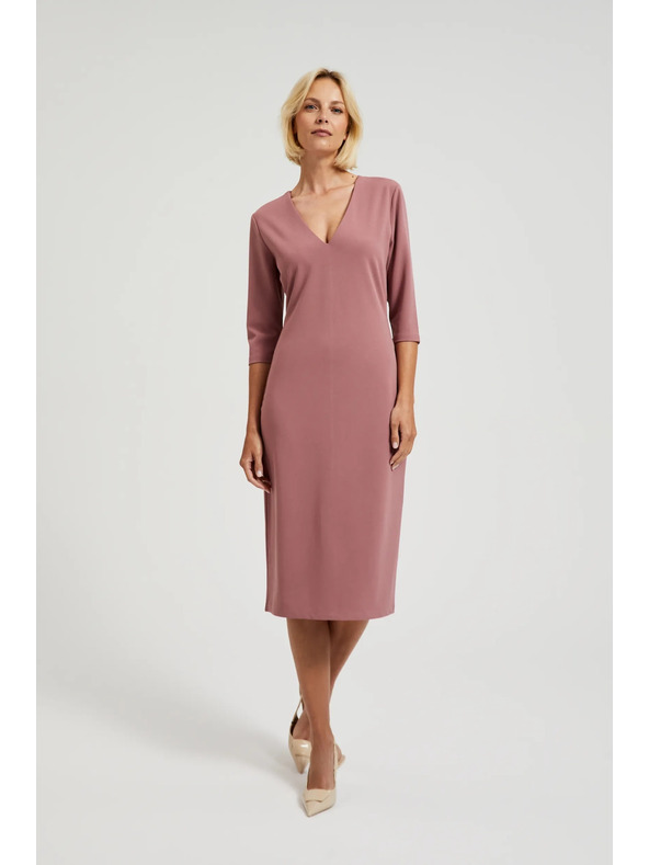 Moodo Gladke obleke z V-izrezom v prašno rožnati barvi Moodo