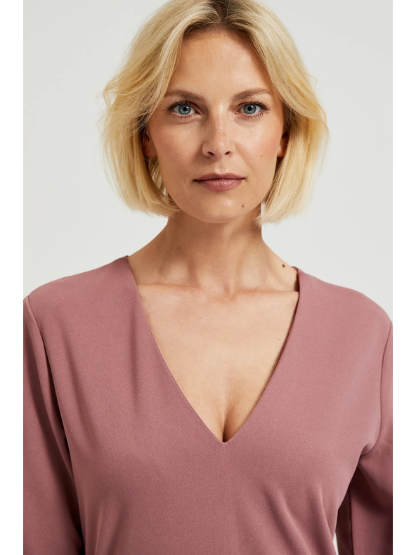 Moodo Gladke obleke z V-izrezom v prašno rožnati barvi Moodo