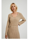 Moodo Žebrované midi obleka bež barve Moodo