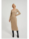 Moodo Žebrované midi obleka bež barve Moodo