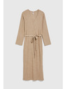 Moodo Žebrované midi obleka bež barve Moodo