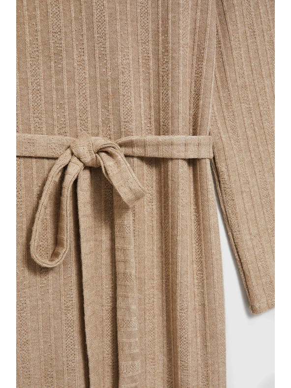 Moodo Žebrované midi obleka bež barve Moodo