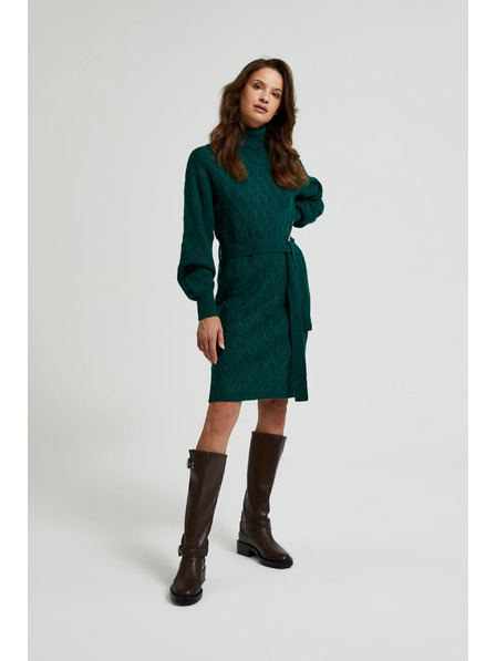 Moodo Zelena pletena obleka z ovratnikom in napihnjnimi rokavi Moodo