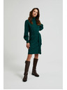 Moodo Zelena pletena obleka z ovratnikom in napihnjnimi rokavi Moodo