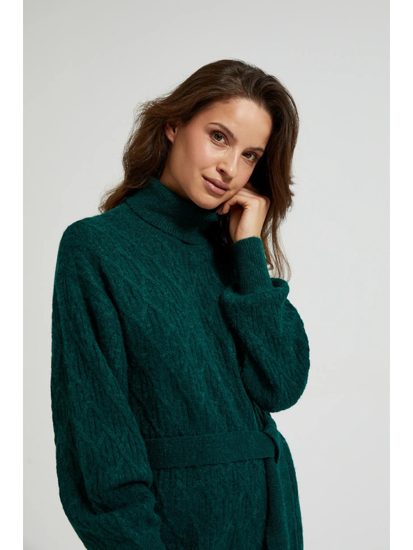 Moodo Zelena pletena obleka z ovratnikom in napihnjnimi rokavi Moodo