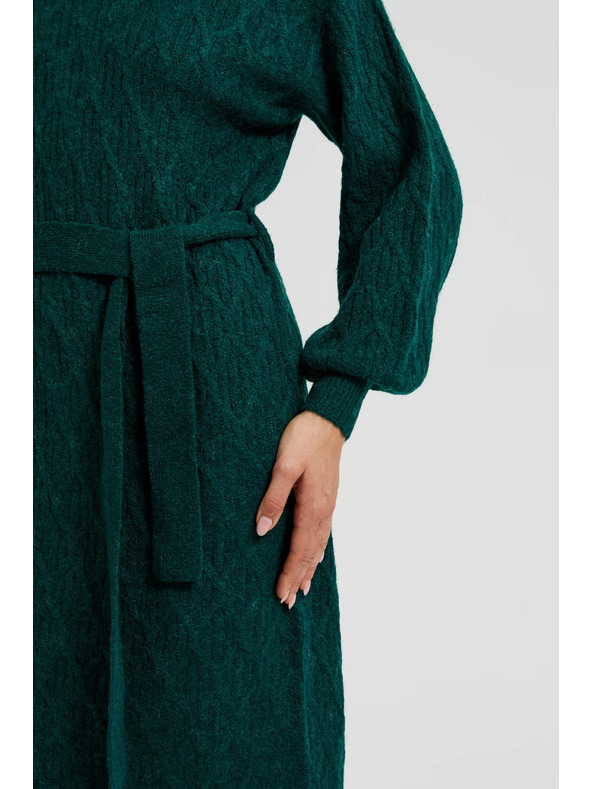Moodo Zelena pletena obleka z ovratnikom in napihnjnimi rokavi Moodo