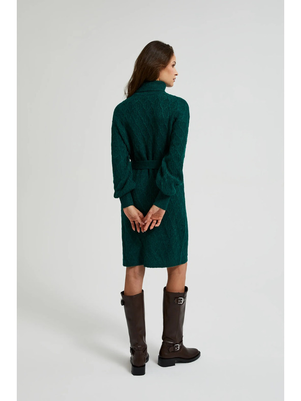 Moodo Zelena pletena obleka z ovratnikom in napihnjnimi rokavi Moodo
