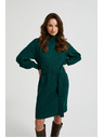 Moodo Zelena pletena obleka z ovratnikom in napihnjnimi rokavi Moodo