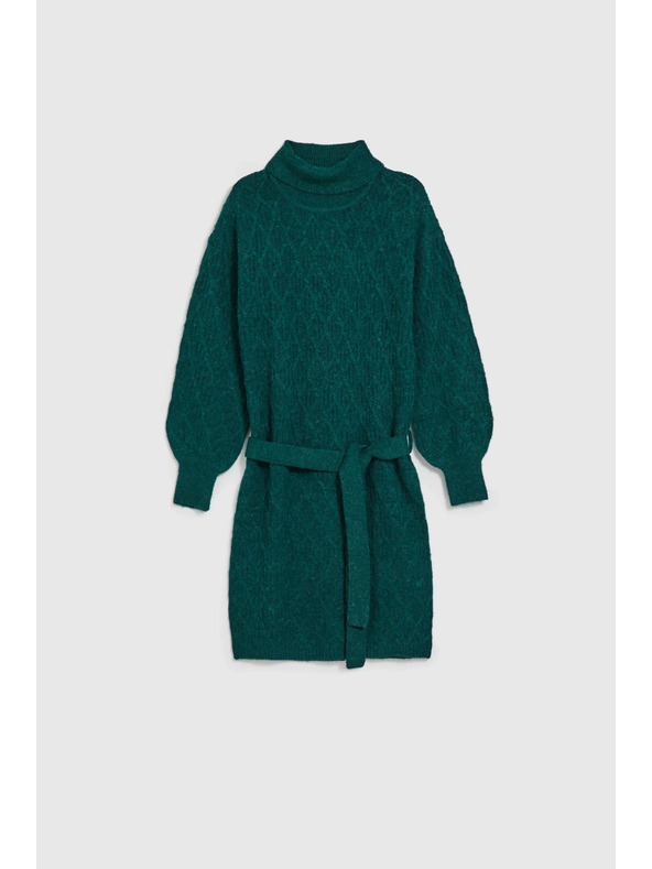 Moodo Zelena pletena obleka z ovratnikom in napihnjnimi rokavi Moodo