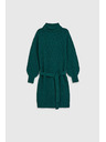 Moodo Zelena pletena obleka z ovratnikom in napihnjnimi rokavi Moodo