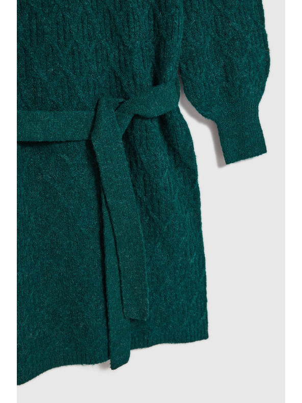 Moodo Zelena pletena obleka z ovratnikom in napihnjnimi rokavi Moodo