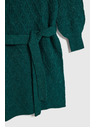 Moodo Zelena pletena obleka z ovratnikom in napihnjnimi rokavi Moodo