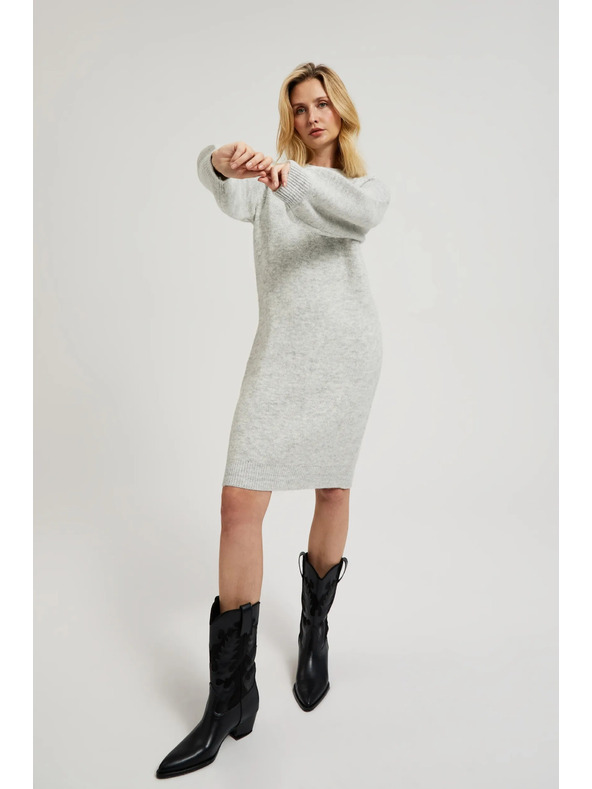 Moodo Siva preprosta pletena obleka Moodo