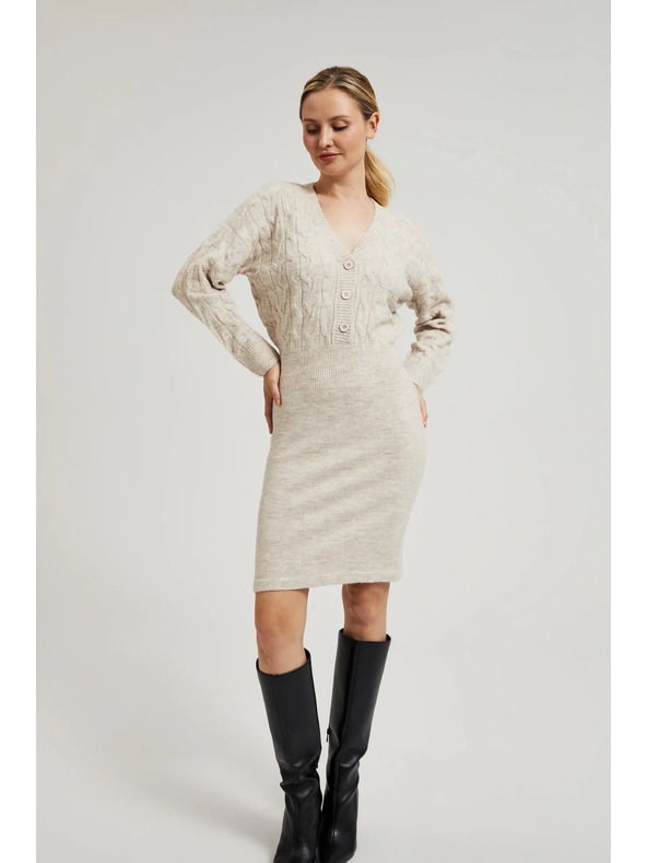 Moodo Pletena bež obleka okrašena z gumbi Moodo